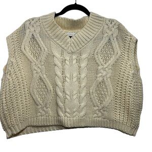 Altar'd State Womens Cropped Cable Knit V-Neck Sweater Vest Cream Boho S